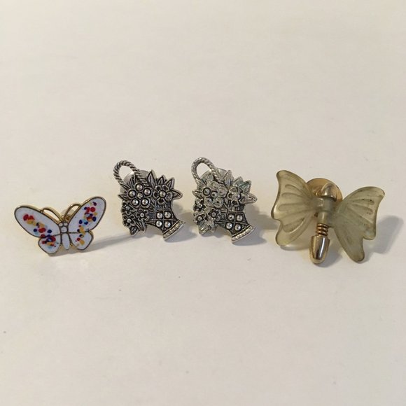 Lapel Pins Tie Tack Lot 4 Butterfly Flower Baskets Signed Avon Sarah Cov Brooch - Picture 2 of 9